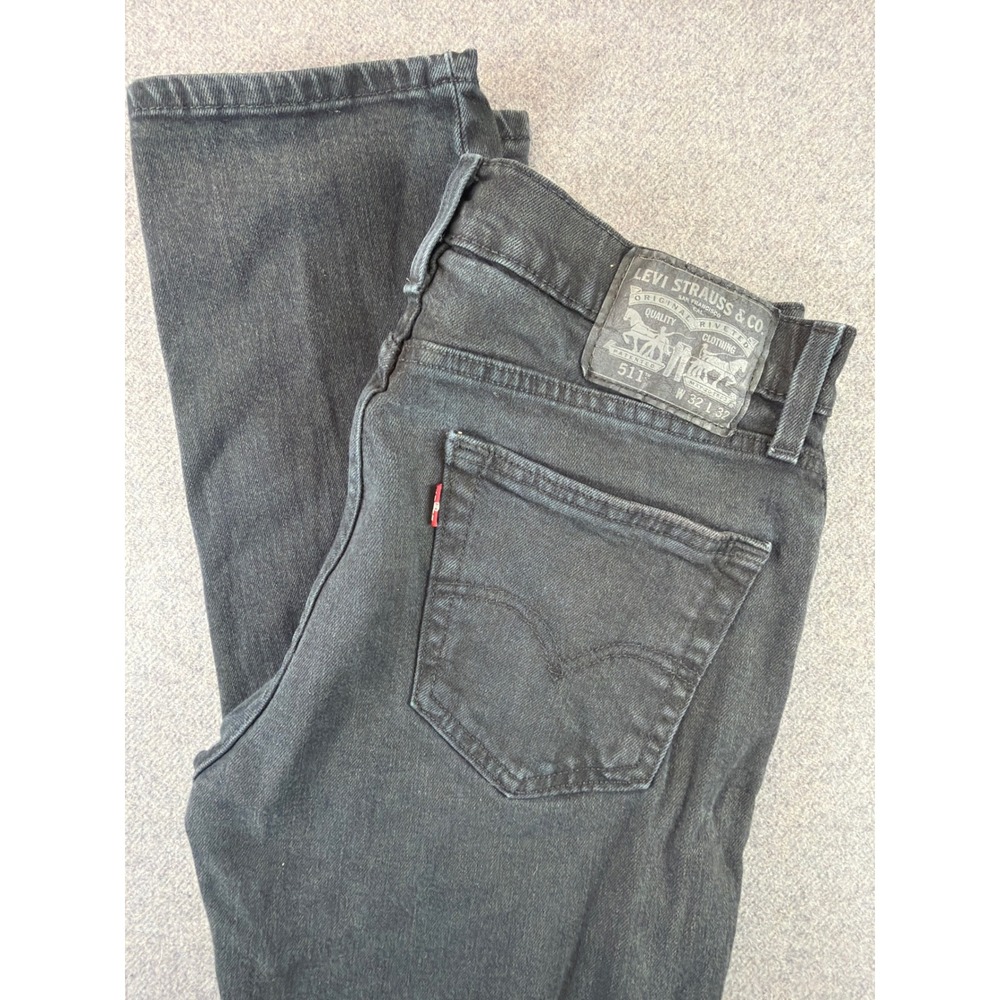 Levi's 511 Slim Fit Jeans Mens 32x31.5 Black Faded Denim Pants Stretch